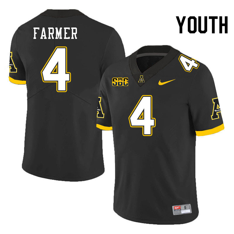 Youth #4 Myles Farmer Appalachian State Mountaineers College Football Jerseys Stitched-Black